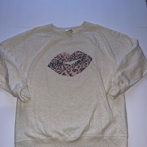 Wildfox Cream Sweater with Pink and Black Lips Design